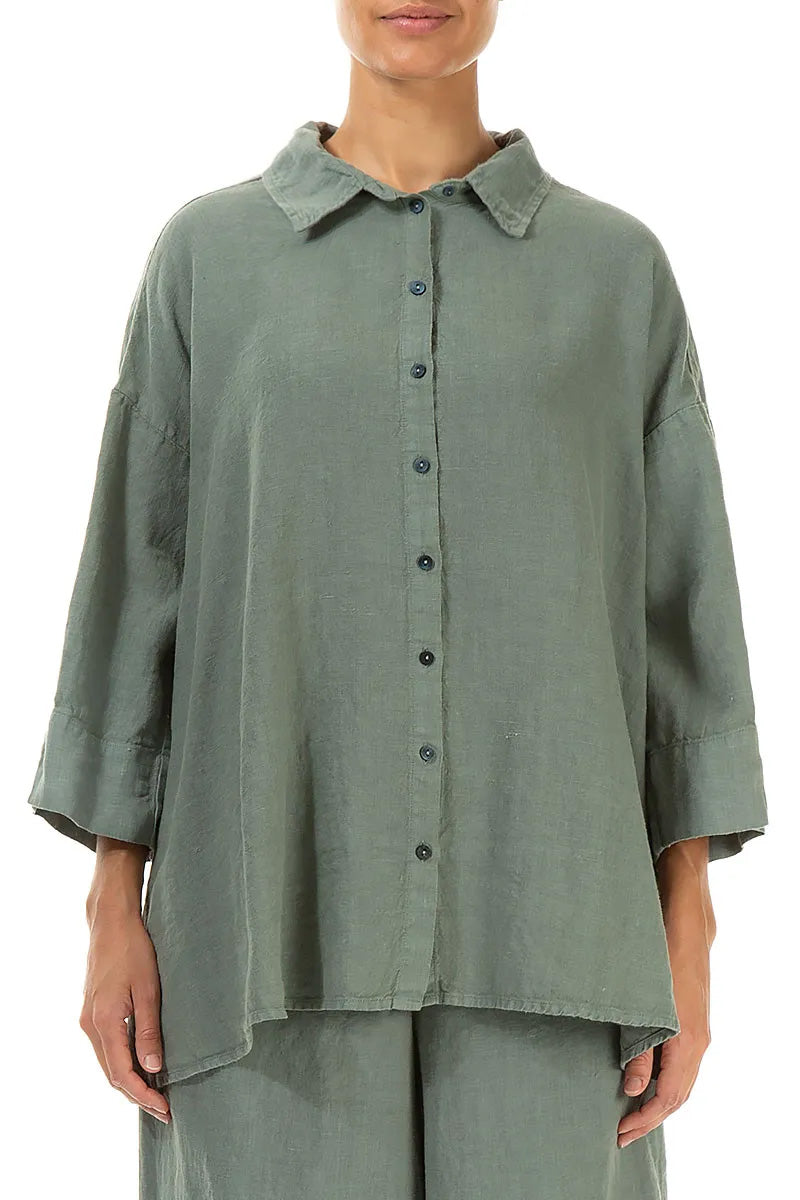 Loose Sage Linen Shirt 1