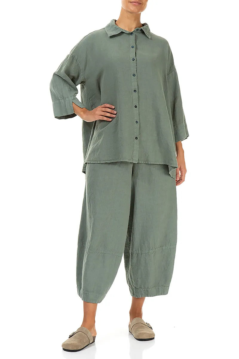 Loose Sage Linen Shirt 4