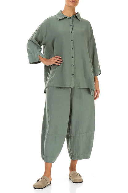 Loose Sage Linen Shirt 4