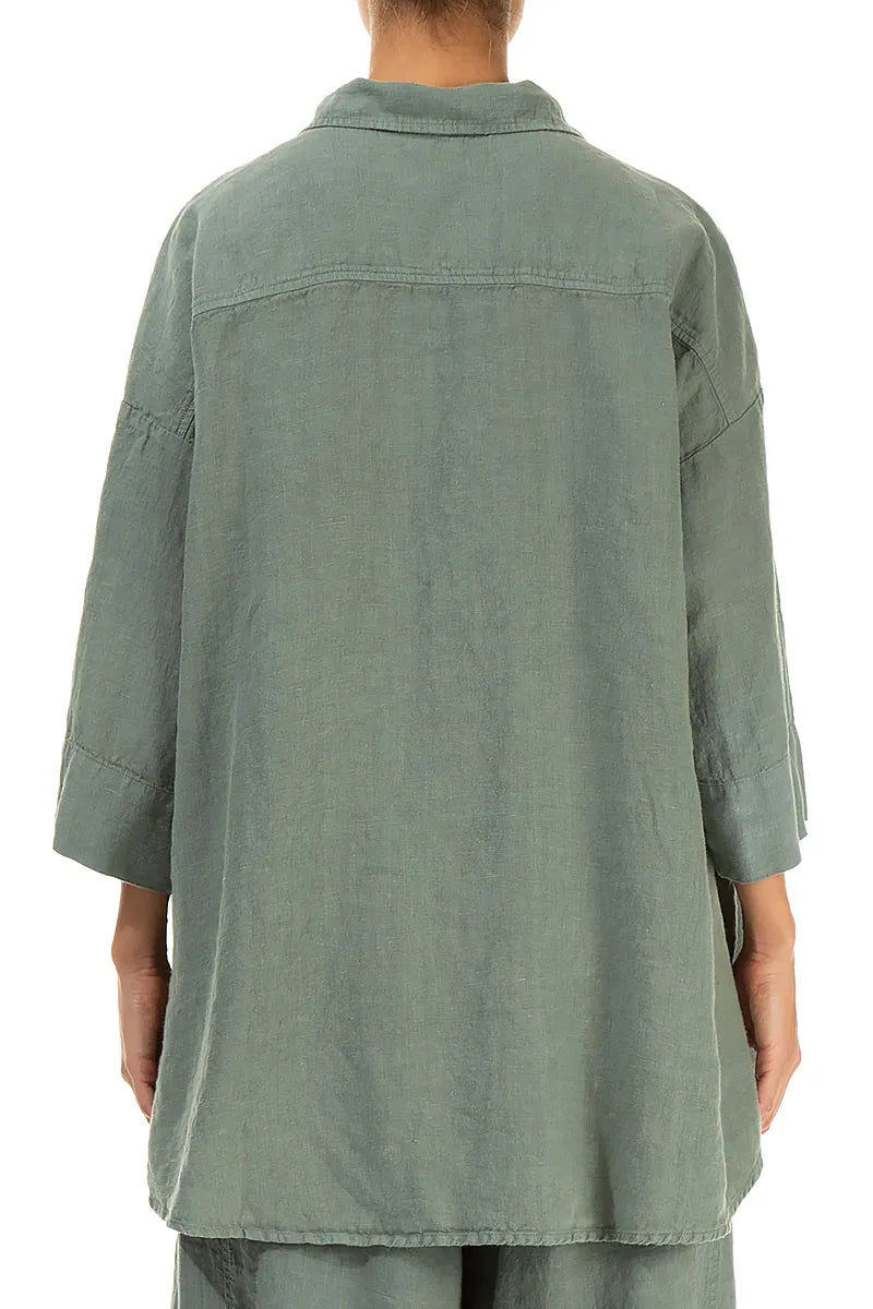 Loose Sage Linen Shirt 2