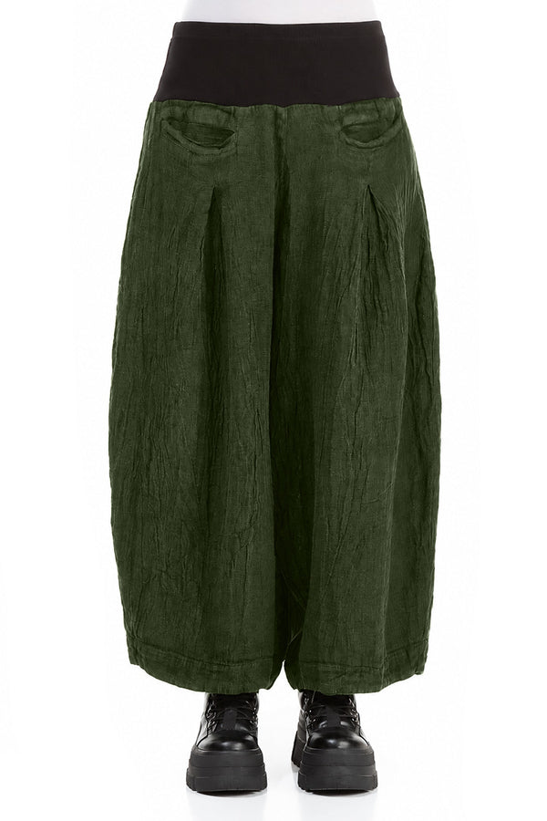 Loose Shamrock Green Mélange Linen Trousers 1