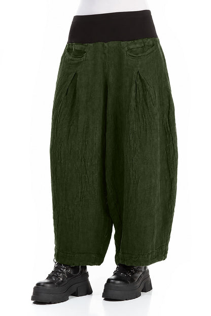 Loose Shamrock Green Mélange Linen Trousers 3