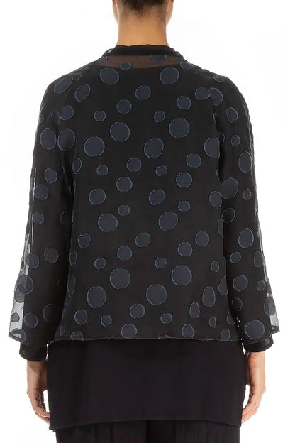 Veste courte ample en soie bleu ardoise à bulles