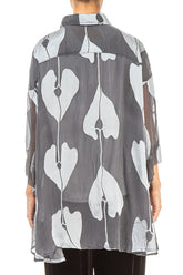 Loose Silver Devoré Leaves Silk Shirt 2