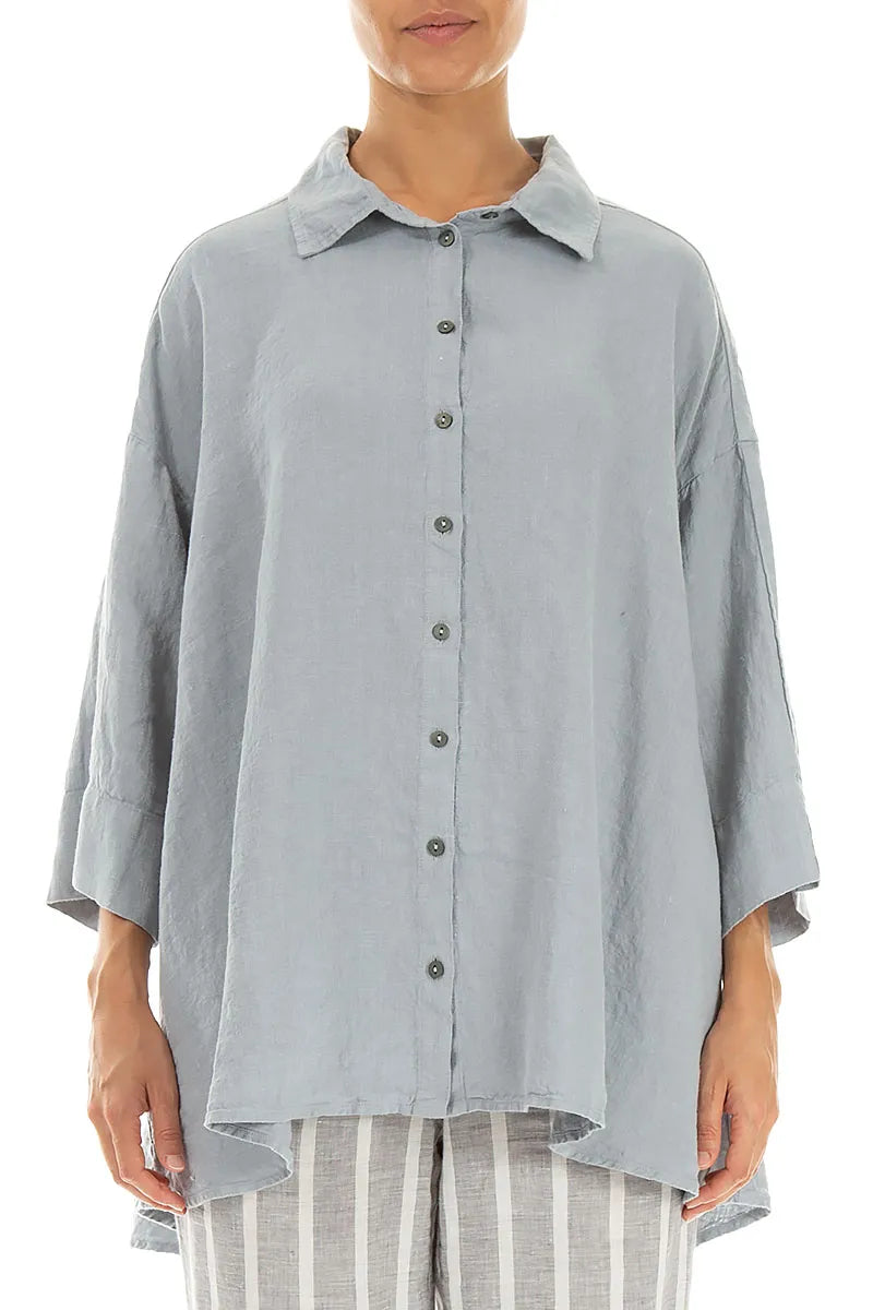 Chemise ample en lin gris argenté