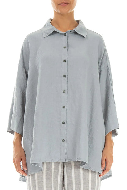 Chemise ample en lin gris argenté