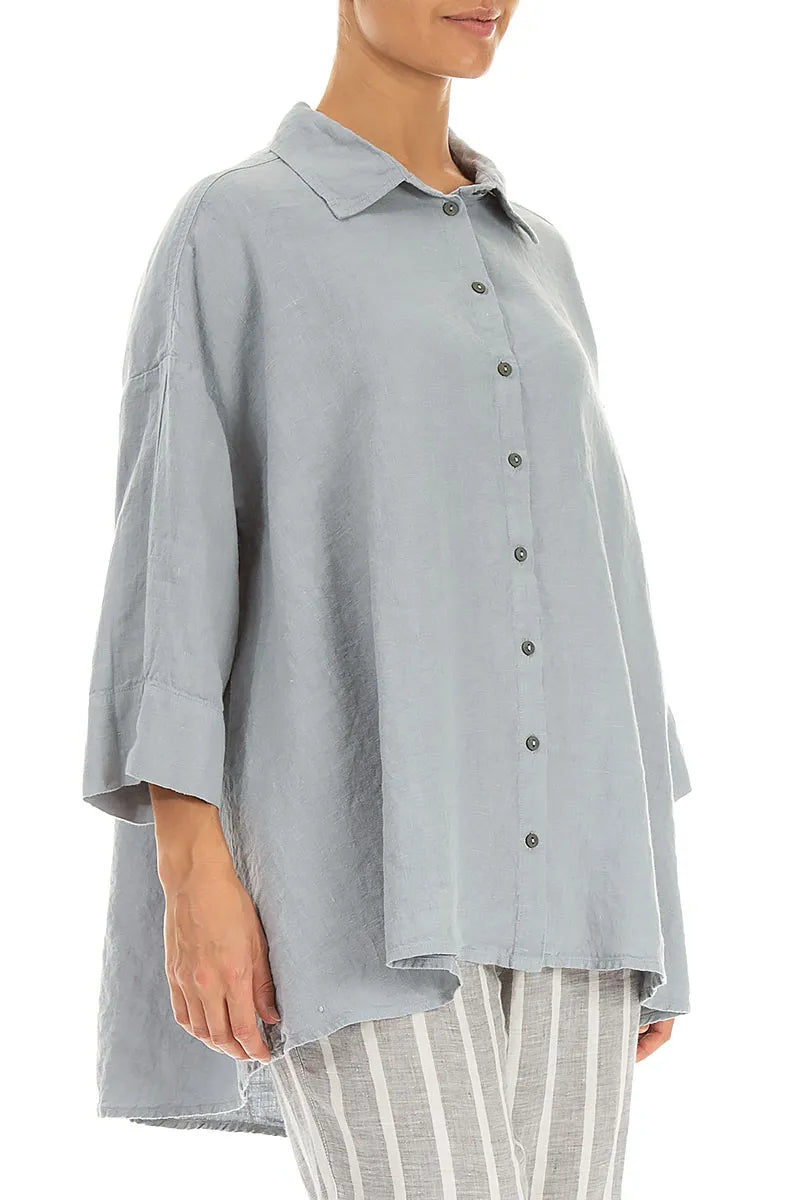Chemise ample en lin gris argenté