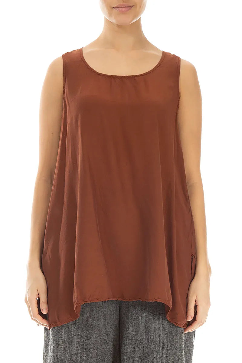 Blouses ample sans manches raccourcie en soie et Bambou cannelle