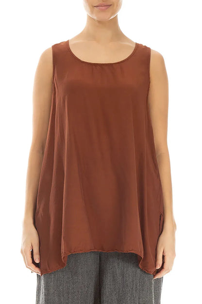 Blouses ample sans manches raccourcie en soie et Bambou cannelle