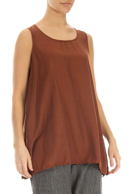 Blouses ample sans manches raccourcie en soie et Bambou cannelle