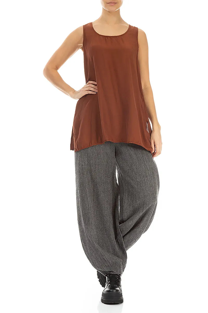 Blouses ample sans manches raccourcie en soie et Bambou cannelle