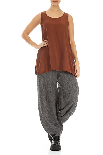 Blouses ample sans manches raccourcie en soie et Bambou cannelle