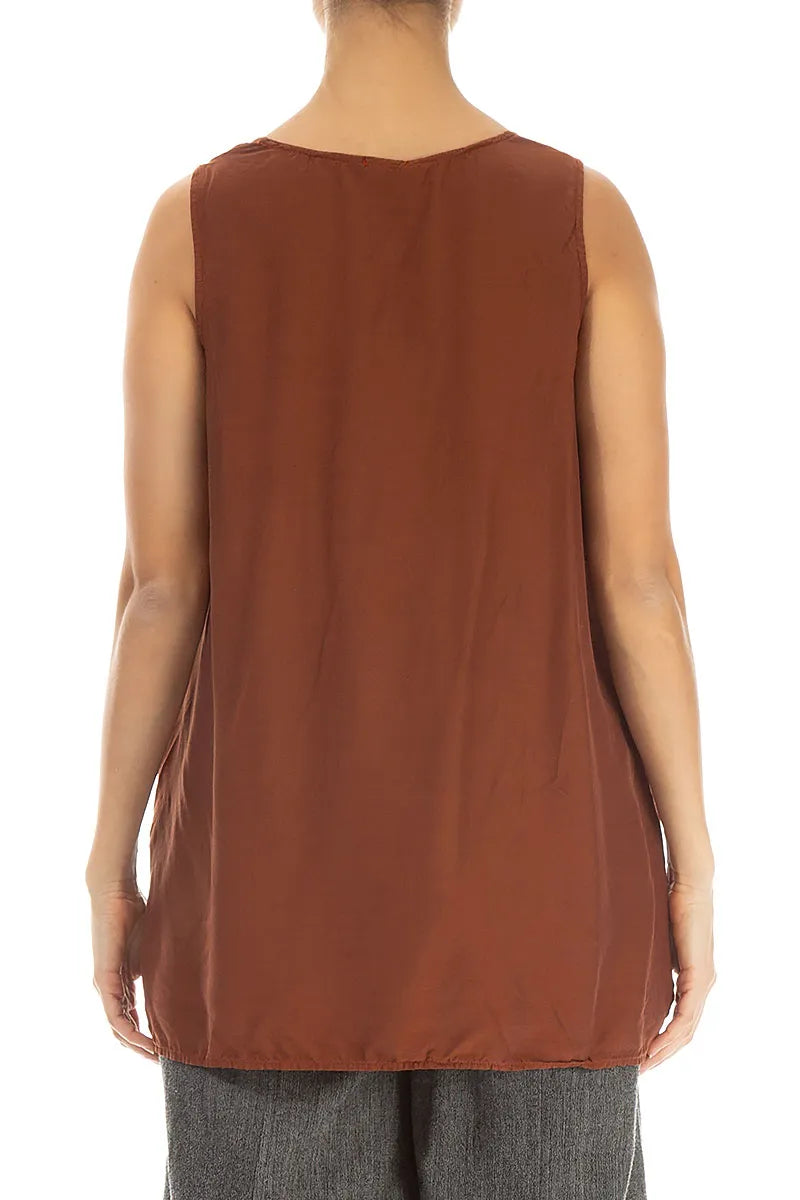 Blouses ample sans manches raccourcie en soie et Bambou cannelle
