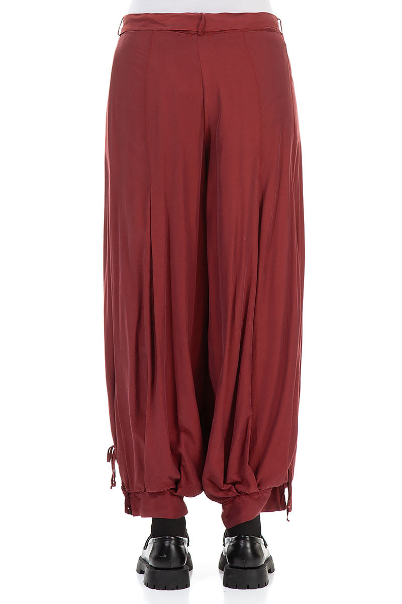 Loose Taper Burgundy Silk Bamboo Trousers 2