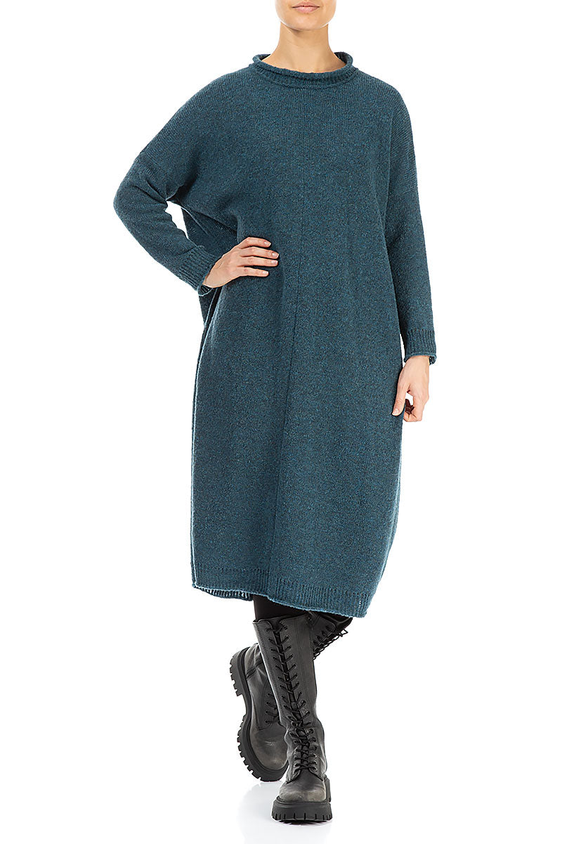 Loose Teal Knitted Wool Dress 4