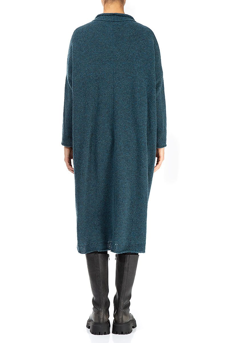 Loose Teal Knitted Wool Dress 2