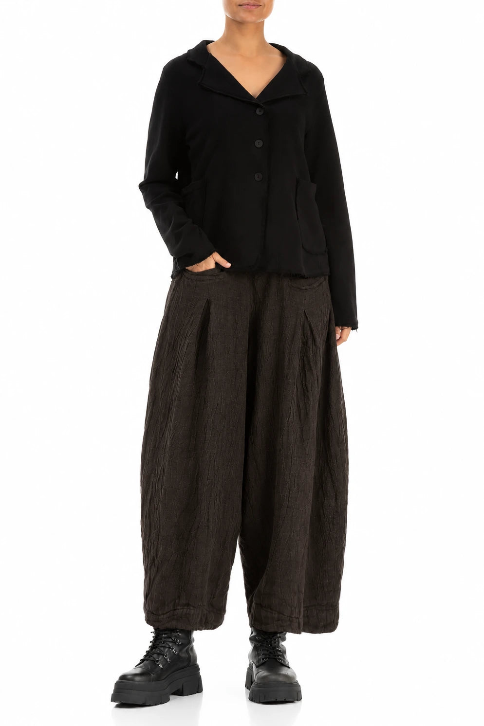 Loose Truffle Brown Mélange Linen Trousers 4