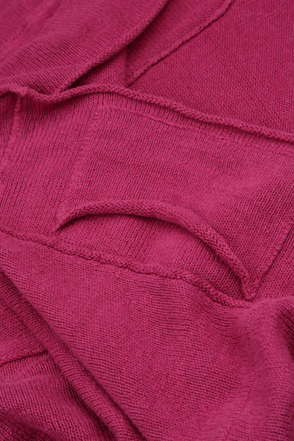Loose Two Pockets Fuchsia Linen Cardigan