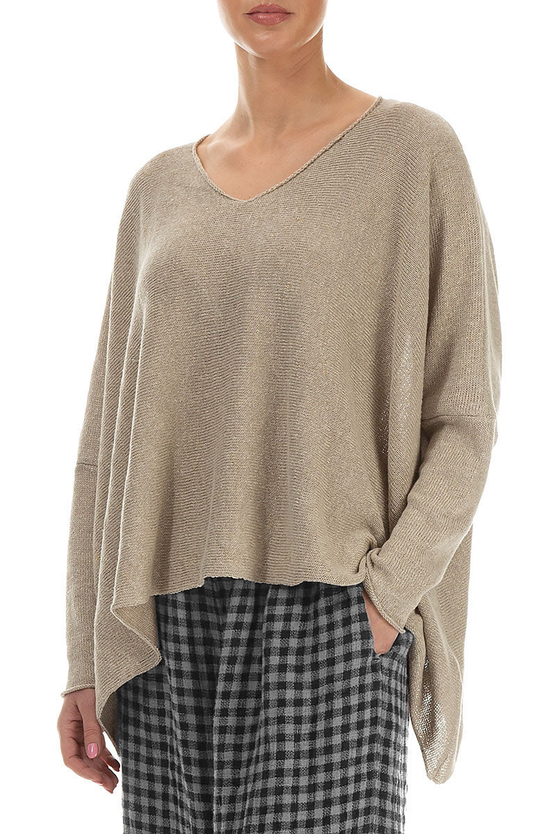 Loose V-Neck Natural Linen Jumper 3