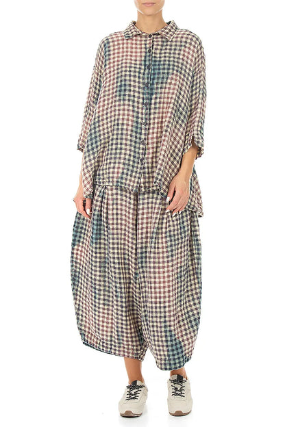 Loose Watercolour Check Linen Shirt 5