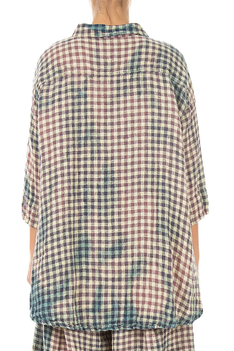 Loose Watercolour Check Linen Shirt 3