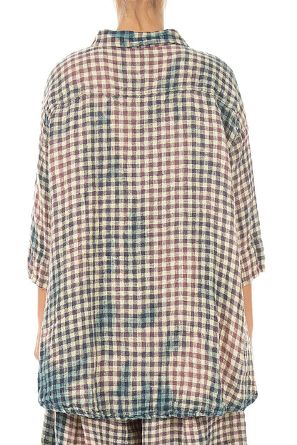 Loose Watercolour Check Linen Shirt 3