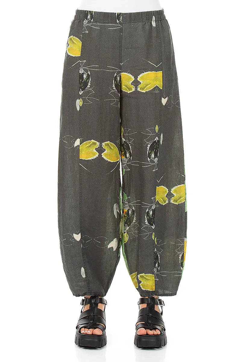 Pantalon en lin coupe fuselée Nénuphars longs