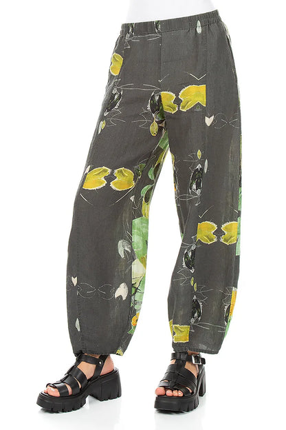 Pantalon en lin coupe fuselée Nénuphars longs