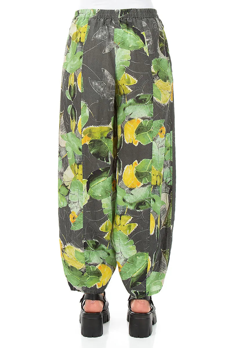 Taper Long Waterlilies Linen Trousers