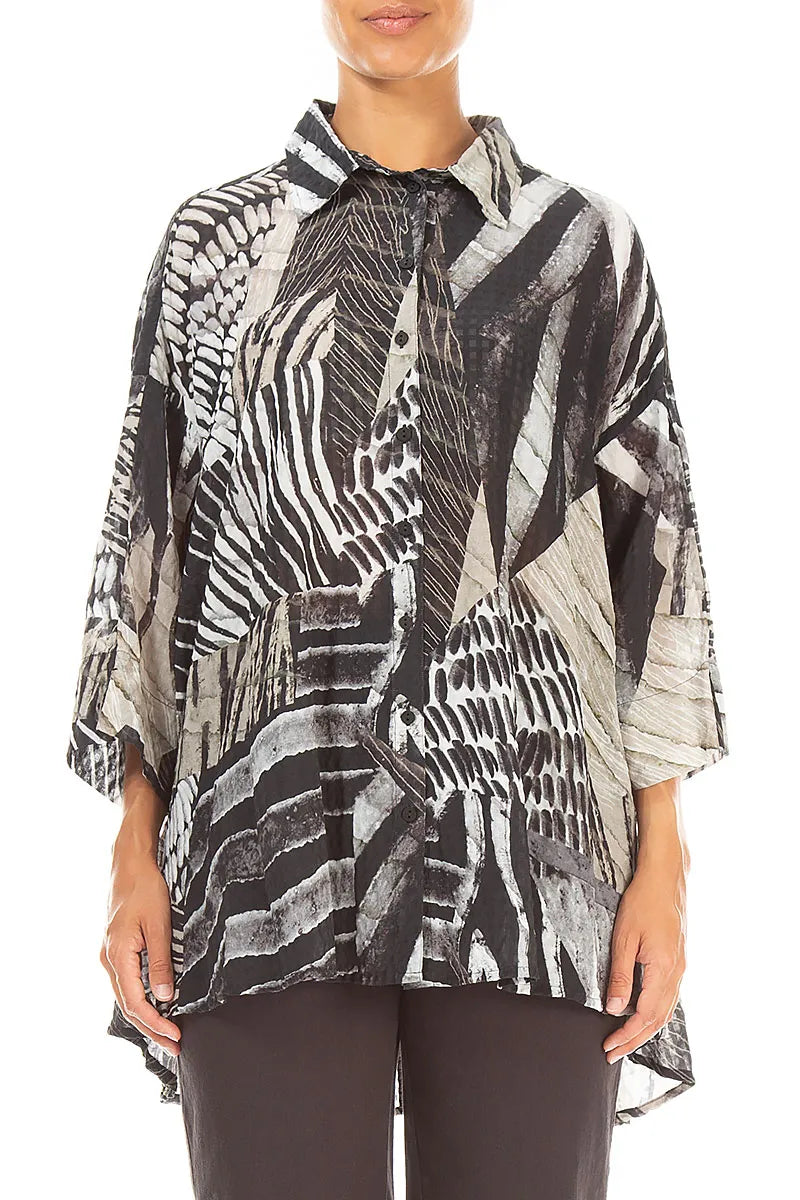 Loose Wild Ink Textured Silk Shirt