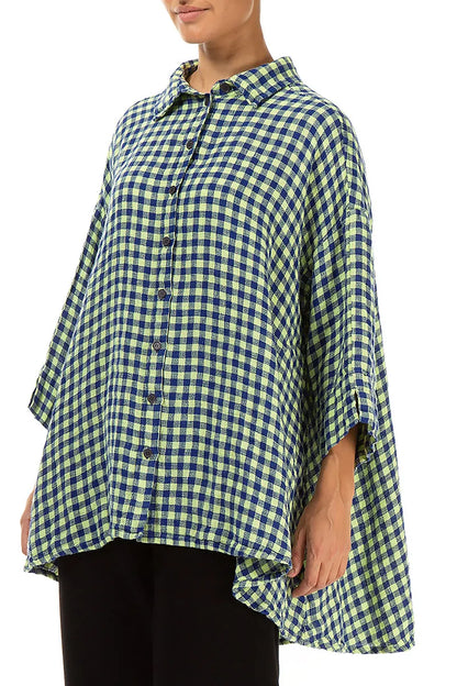 Chemise ample en lin à carreaux jaunes