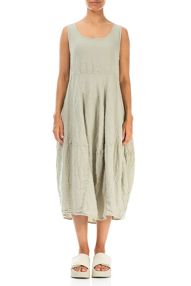 Sleeveless Balloon Laurel Green Linen Dress 1