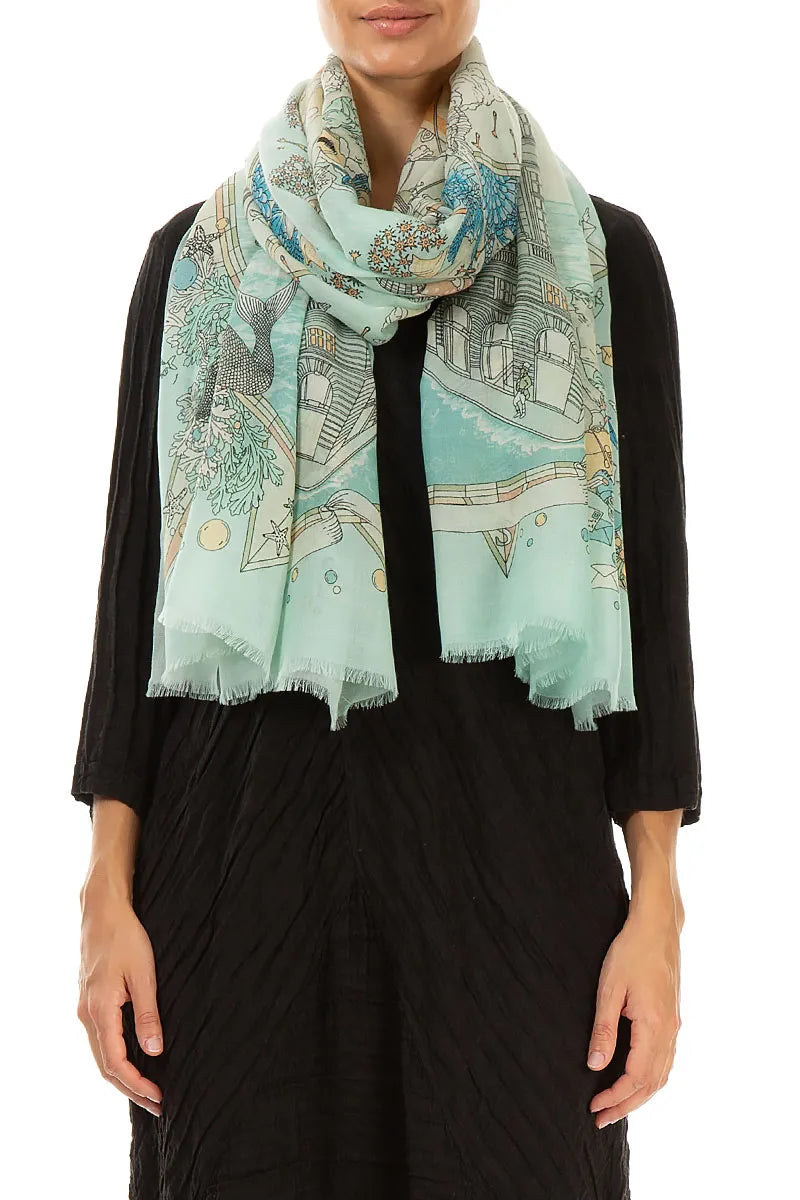 Antiker türkisfarbener Kaschmir-Seidenschal