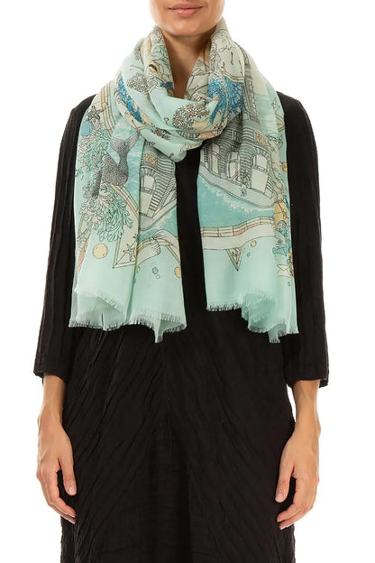 Antiker türkisfarbener Kaschmir-Seidenschal