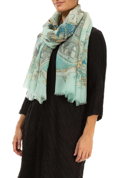 Antiker türkisfarbener Kaschmir-Seidenschal