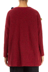 Pom-Pom Ruby Red Wool Cardigan 2
