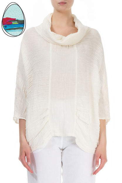 Chemisier en soie blanc cassé froissé à col bénitier