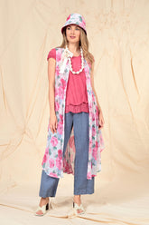 Buttoned Peony Blossom Cotton Tunic Vest 5