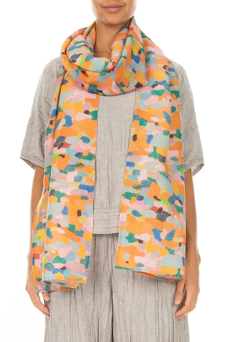 Orange Burst Soft Gauze Linen Scarf 1