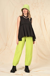 Sleeveless Flared Raw Edge Black Linen Blouse 6