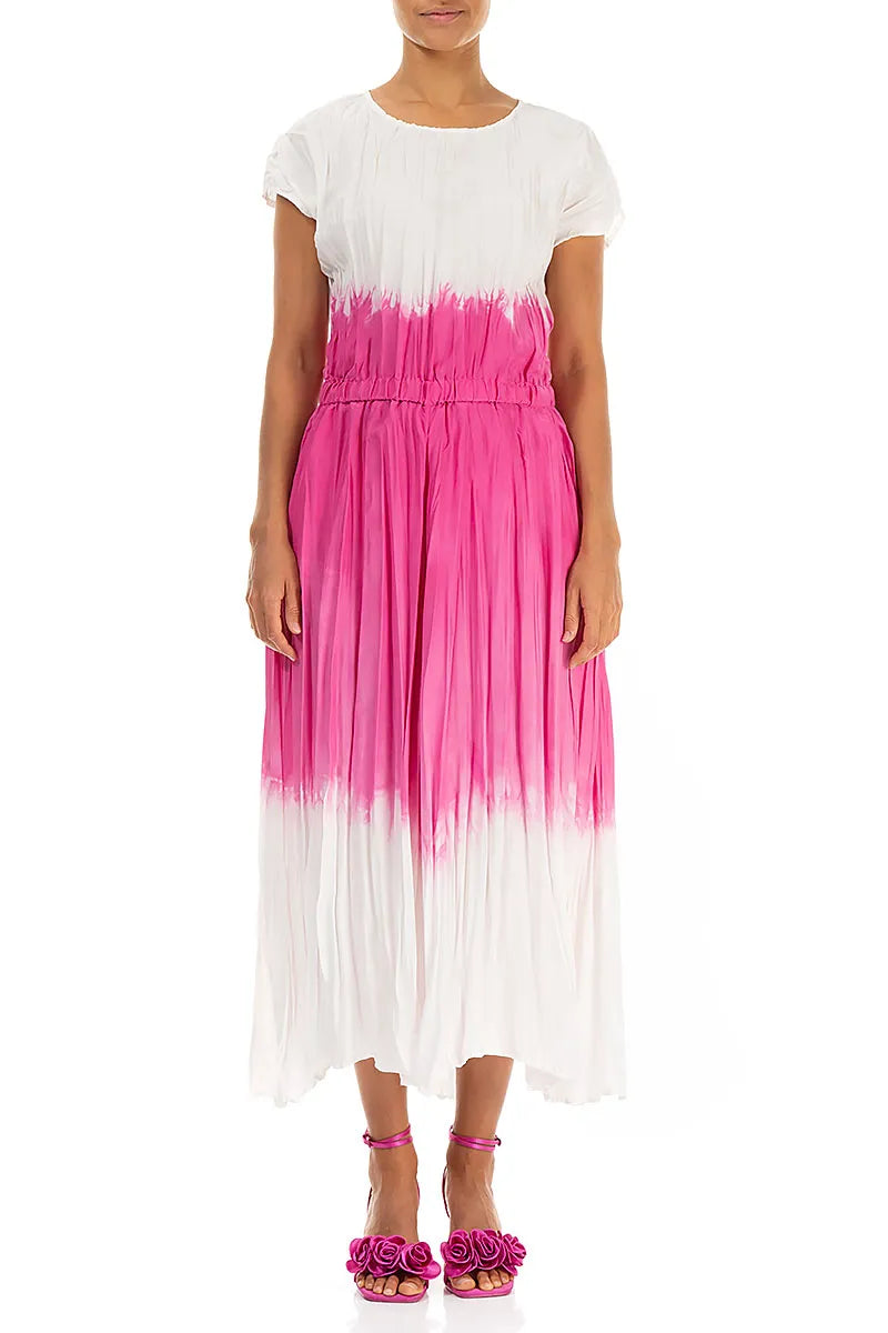 Fuchsia Ombré-Kleid aus reiner Seide