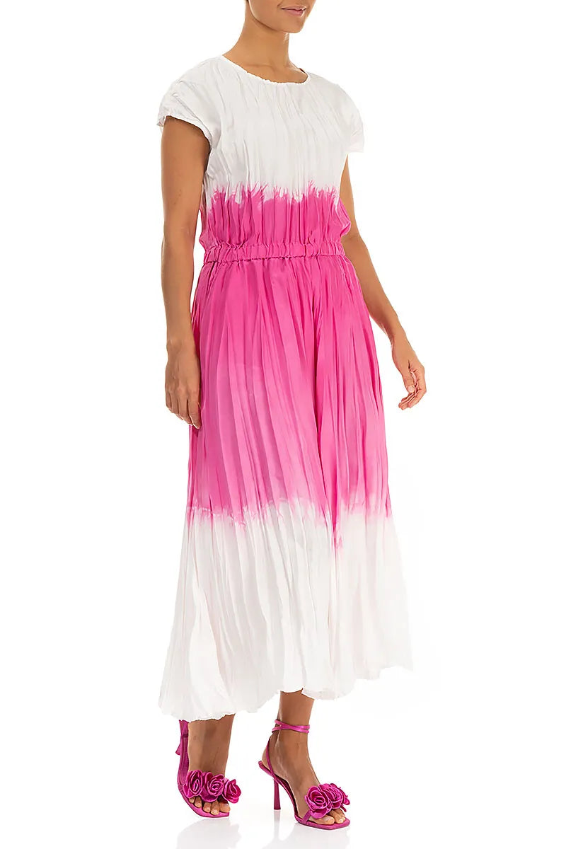 Fuchsia Ombré-Kleid aus reiner Seide