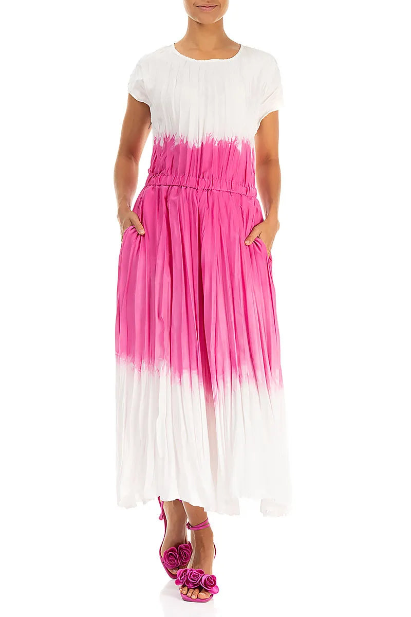 Fuchsia Ombré-Kleid aus reiner Seide