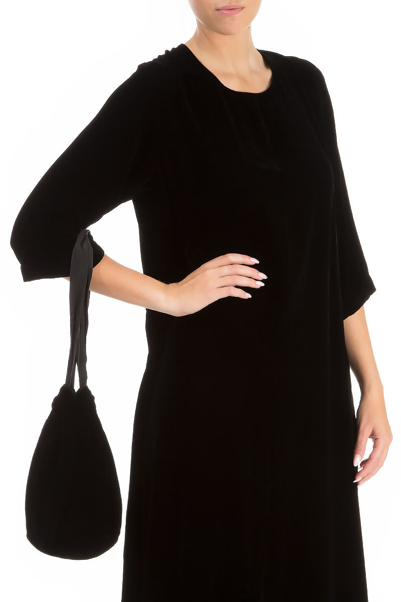 Black Silk Velvet Evening Hand Bag 1