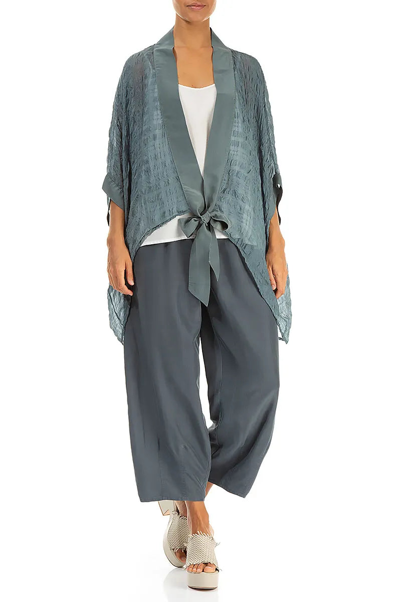 Bindegürtel Jacke aus texturierter Seide in Salbei