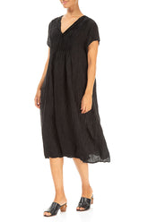 Romantic Crinkled Black Silk Midi Dress 4