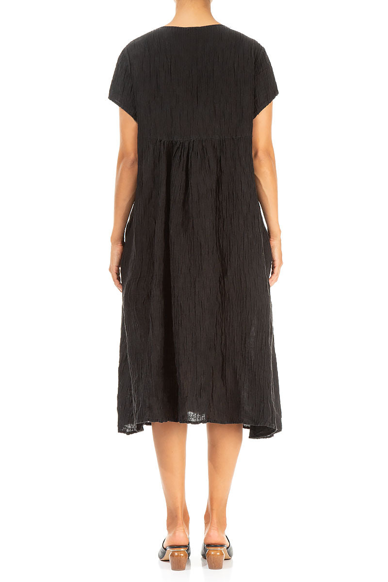 Romantic Crinkled Black Silk Midi Dress 2