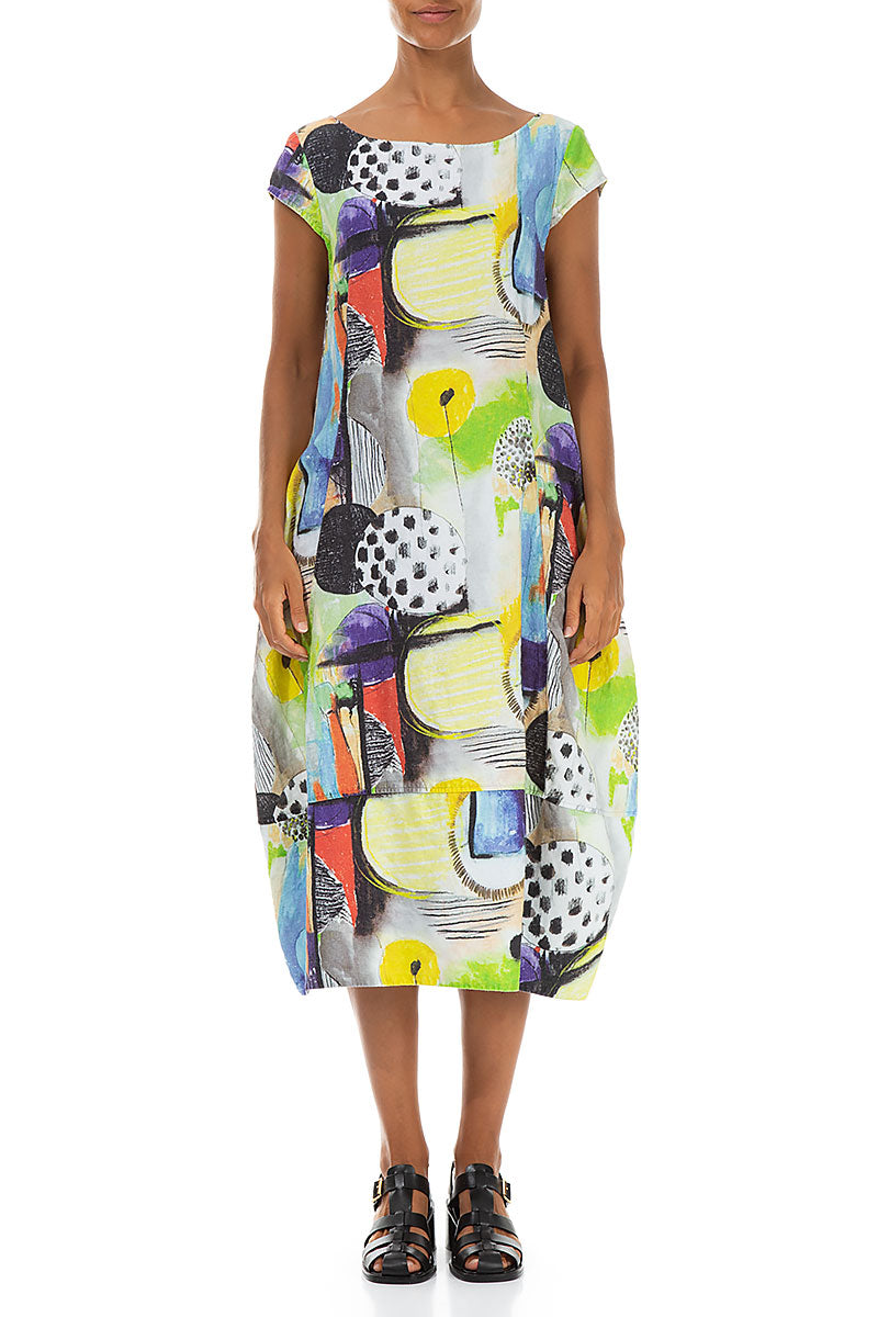 Flared Back Artmaze Linen Dress 1