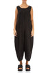 Loose Back Pockets Black Linen Jumpsuit 1