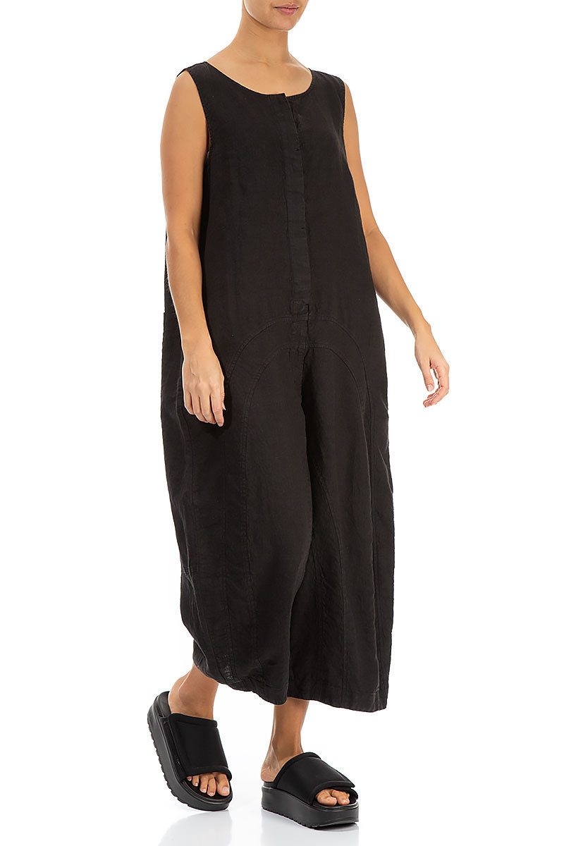 Loose Back Pockets Black Linen Jumpsuit 3